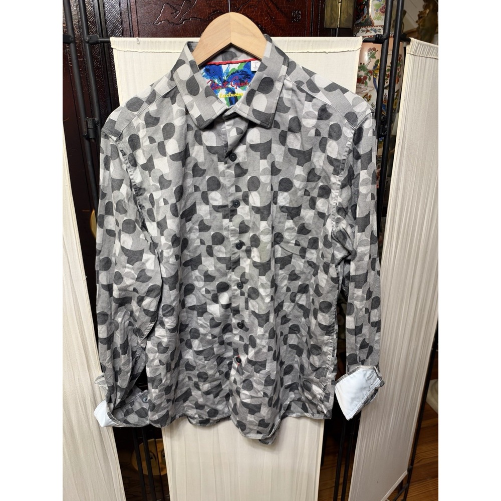 Robert Graham Exclusive Men's Large Gray Geometric Long Sleeve Button Up Shirt